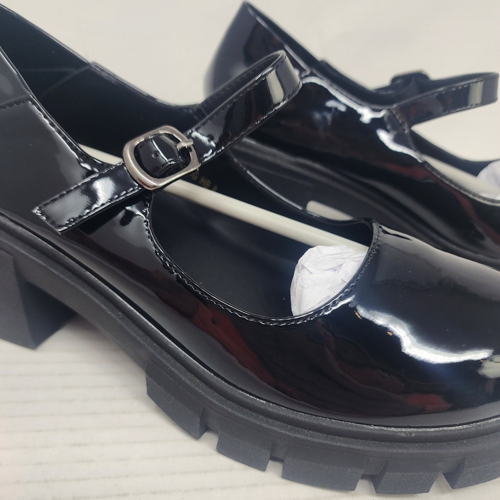 IDIFU Black Patent Leather Chunky Lug Sole Mary Jane Platform Heels Womens 8 NEW - Picture 7 of 13